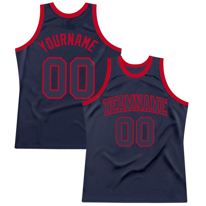 Navy-Red Custom Authentic Throwback Basketball Jersey - Personalized Team Apparel Custom Navy Navy-Red Authentic Throwback - Image 1
