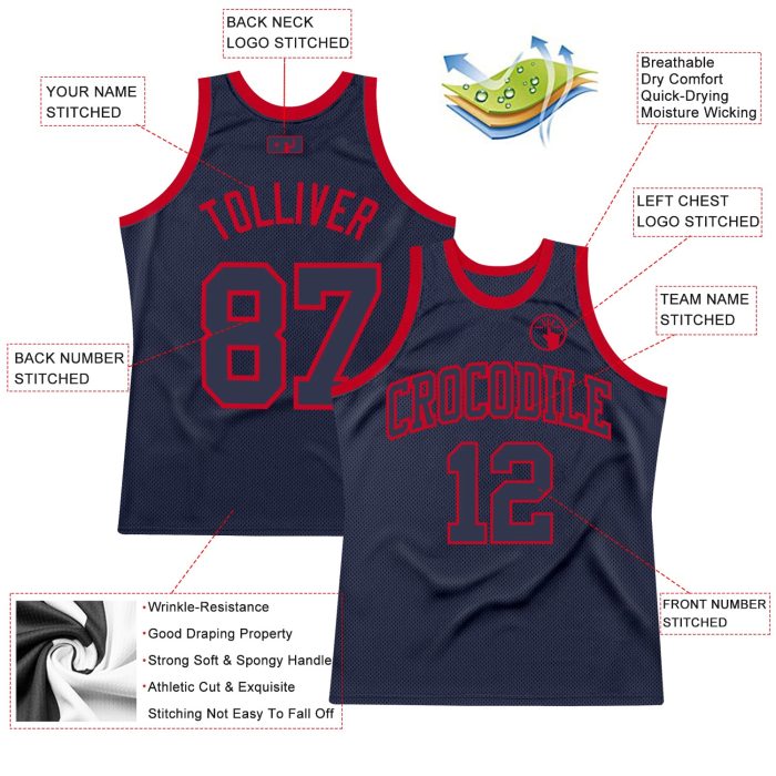 Navy-Red Custom Authentic Throwback Basketball Jersey - Personalized Team Apparel Custom Navy Navy-Red Authentic Throwback - Image 2