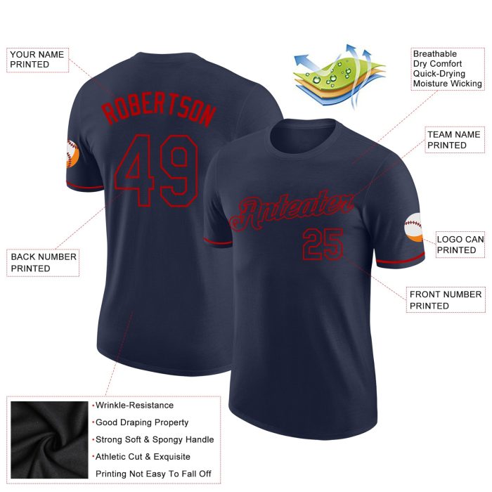 Custom Navy and Red Performance T-Shirt for Activewear and Sports Custom Navy Navy-Red Performance T-Shirt - Image 2