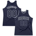 Custom Navy and Silver Gray Authentic Throwback Basketball Jersey Custom Navy Navy-Silver Gray Authentic Throwback Basketball