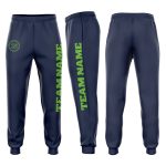 Navy Neon Green Fleece Joggers Sweatpants for Men and Women - Customizable Comfort Custom Navy Neon Green Fleece Jogger Sweatpants