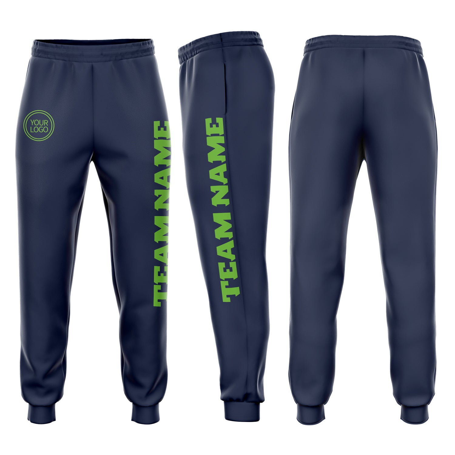 Custom Navy Neon Green Fleece Jogger Sweatpants Navy Neon Green Fleece Joggers Sweatpants for Men and Women - Customizable Comfort Custom Navy Neon Green Fleece Jogger Sweatpants - Image 1