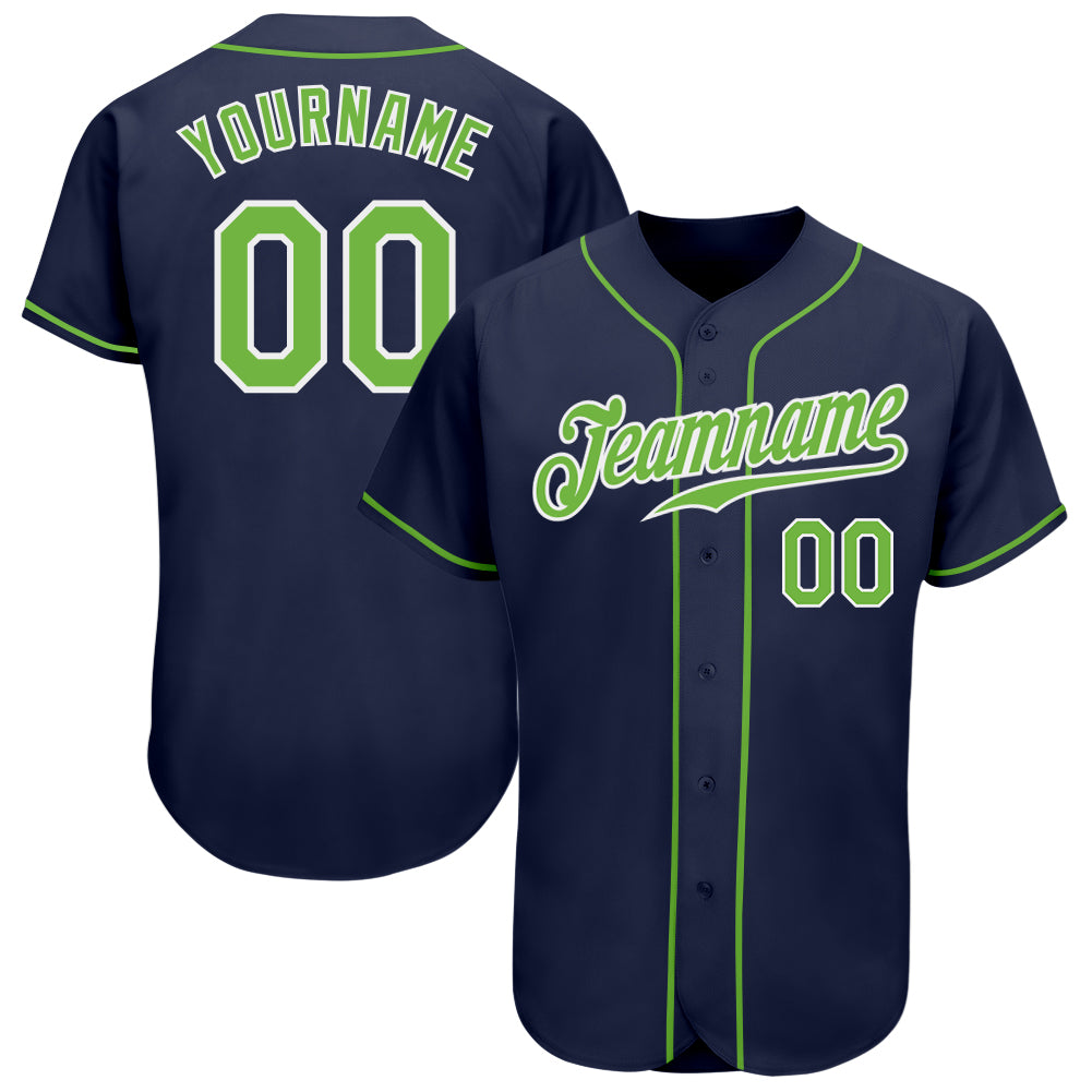Custom Navy Neon Green White Baseball Jersey - Authentic Design, Personalized Style Custom Navy Neon Green-White Authentic