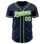 Custom Navy Neon Green White Baseball Jersey Authentic Style 8318 Custom Navy Neon Green-White Authentic Baseball Jersey - Image 2