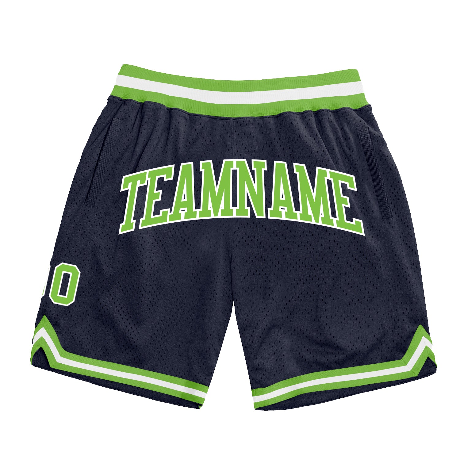 Custom Navy Neon Green White Basketball Shorts Authentic Throwback Style Custom Navy Neon Green-White Authentic Throwback