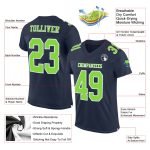 Custom Navy Neon Green White Authentic Football Jersey Mesh Design Custom Navy Neon Green-White Mesh Authentic Football Jersey - Image 2