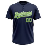 Custom Neon Green-White Two-Button Unisex Softball Jersey in Navy Custom Navy Neon Green-White Two-Button Unisex Softball - Image 2