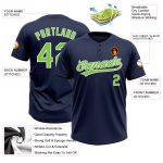 Custom Neon Green-White Two-Button Unisex Softball Jersey in Navy Custom Navy Neon Green-White Two-Button Unisex Softball - Image 3