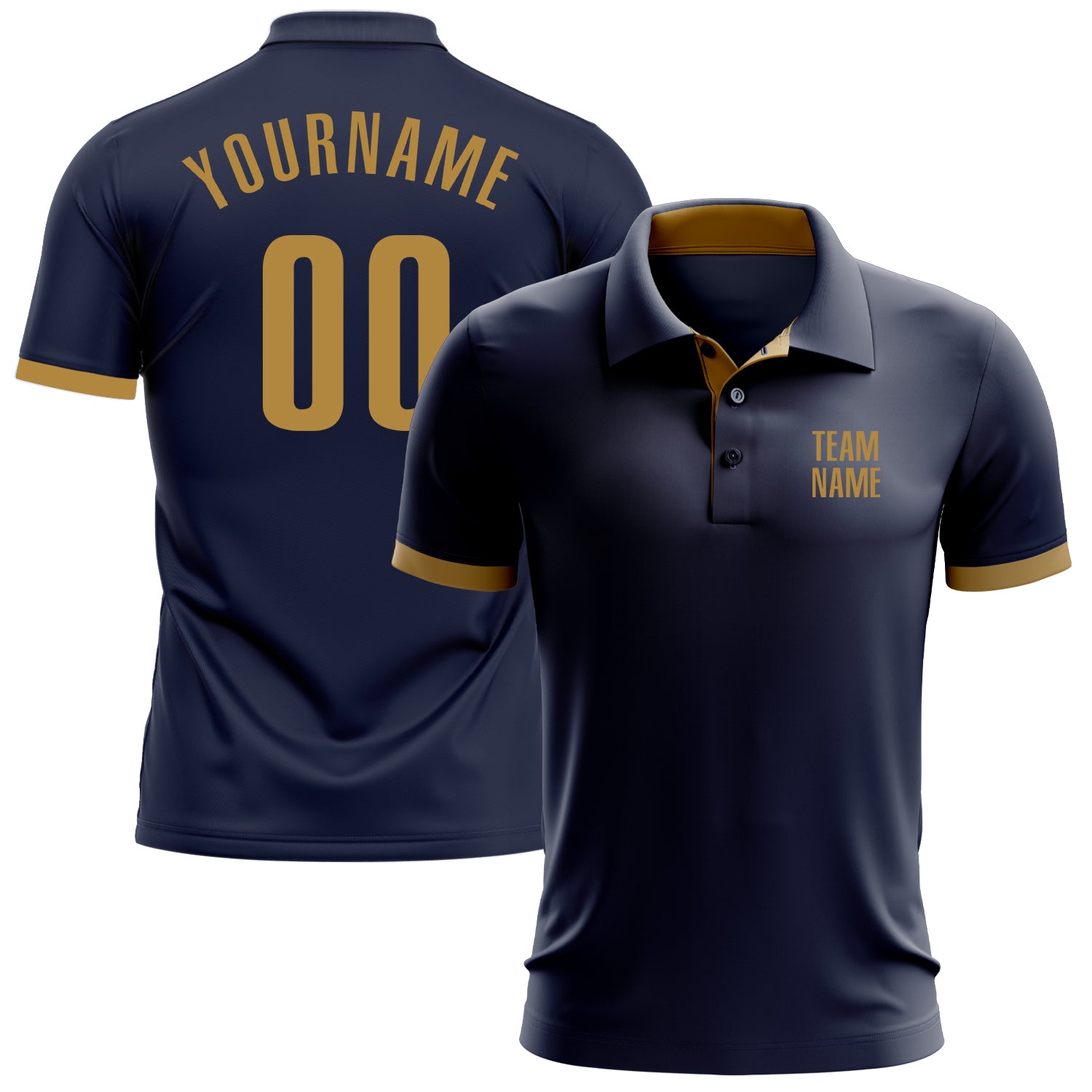 Navy Performance Golf Polo Shirt - Custom Old Gold Design for Men Custom Navy Old Gold Performance Golf Polo Shirt