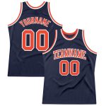 Custom Navy Orange-White Basketball Jersey - Authentic Throwback Design Custom Navy Orange-White Authentic Throwback Basketball