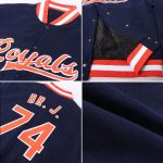 Custom Navy Orange White Varsity Letterman Bomber Jacket Full-Snap Custom Navy Orange-White Bomber Full-Snap Varsity Letterman - Image 2