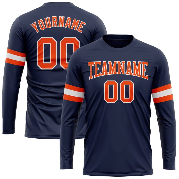Navy Orange White Long Sleeve Performance Shirt | Custom Salute To Service T-Shirt Custom Navy Orange-White Long Sleeve Performance - Image 1