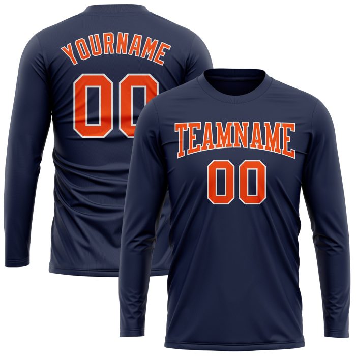 Navy Orange White Long Sleeve Performance Shirt | Custom Salute To Service T-Shirt Custom Navy Orange-White Long Sleeve Performance - Image 2