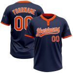 Custom Navy Orange White Softball Jersey Unisex Two-Button Design Custom Navy Orange-White Two-Button Unisex Softball Jersey