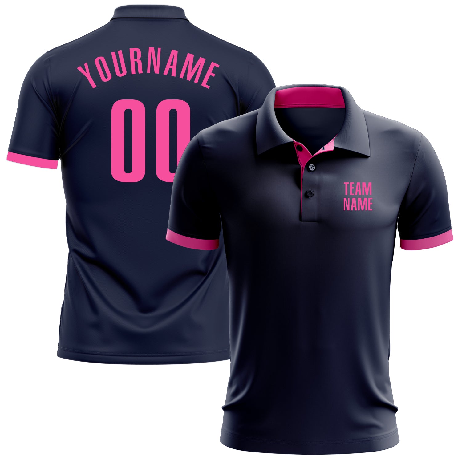 Navy Pink Performance Golf Polo Shirt - Customizable Mens Athletic Wear Custom Navy Pink Performance Golf Polo Shirt