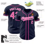 Authentic Custom Baseball Jersey - Navy Pink White Design for Fans Custom Navy Pink-White Authentic Baseball Jersey - Image 3