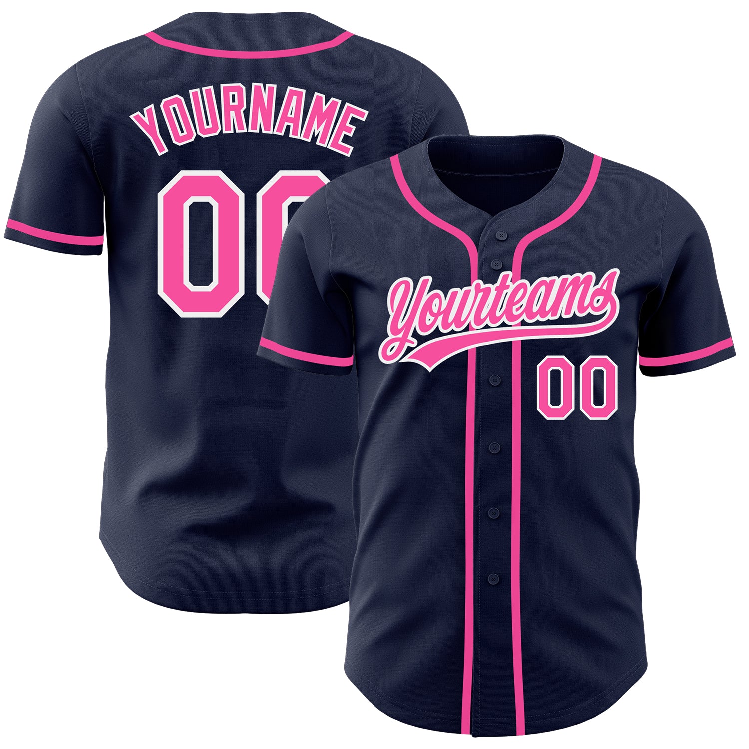 Custom Navy Pink-White Authentic Baseball Jersey Authentic Custom Baseball Jersey - Navy Pink White Design for Fans Custom Navy Pink-White Authentic Baseball Jersey - Image 1