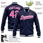 Navy Pink White Varsity Letterman Jacket Custom Full-Snap Bomber Style 6380 Custom Navy Pink-White Bomber Full-Snap Varsity - Image 3