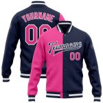 Navy Pink White Custom Full-Snap Bomber Varsity Jacket for Men and Women Custom Navy Pink-White Bomber Full-Snap Varsity