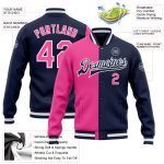 Navy Pink White Custom Full-Snap Bomber Varsity Jacket for Men and Women Custom Navy Pink-White Bomber Full-Snap Varsity - Image 3