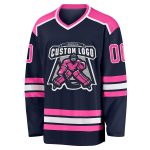 Navy Pink-White Custom Hockey Jersey for Men and Women - Personalized Sportswear Custom Navy Pink-White Hockey Jersey - Image 2