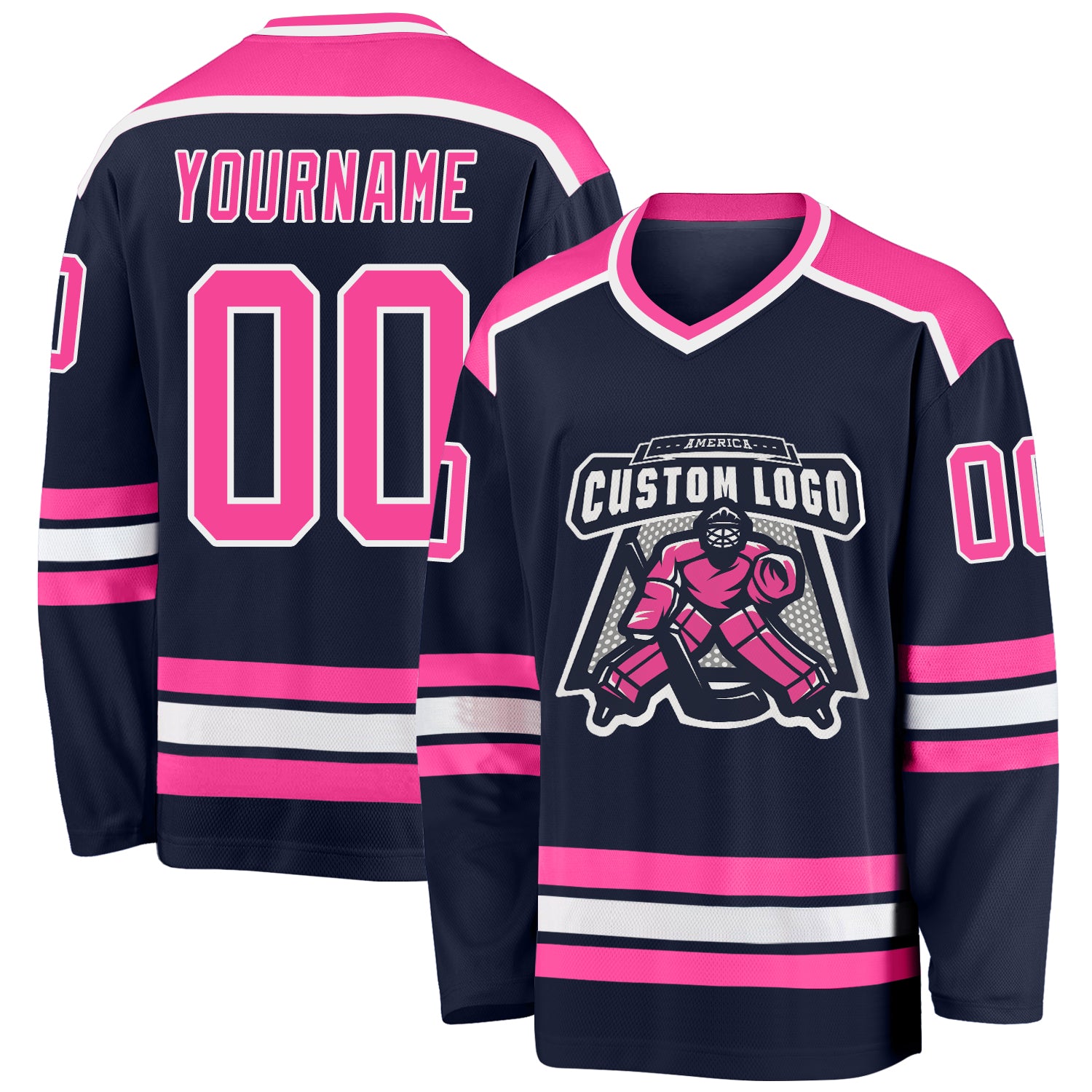 Custom Navy Pink-White Hockey Jersey Navy Pink-White Custom Hockey Jersey for Men and Women - Personalized Sportswear Custom Navy Pink-White Hockey Jersey - Image 1