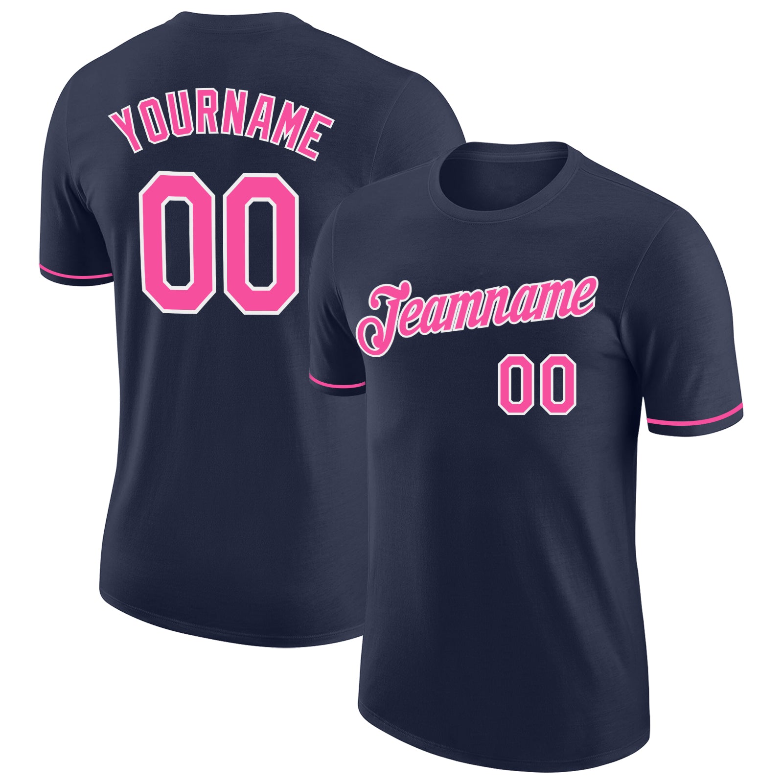 Custom Navy Pink White Performance T-Shirt for Men and Women - Style 5297 Custom Navy Pink-White Performance T-Shirt Style