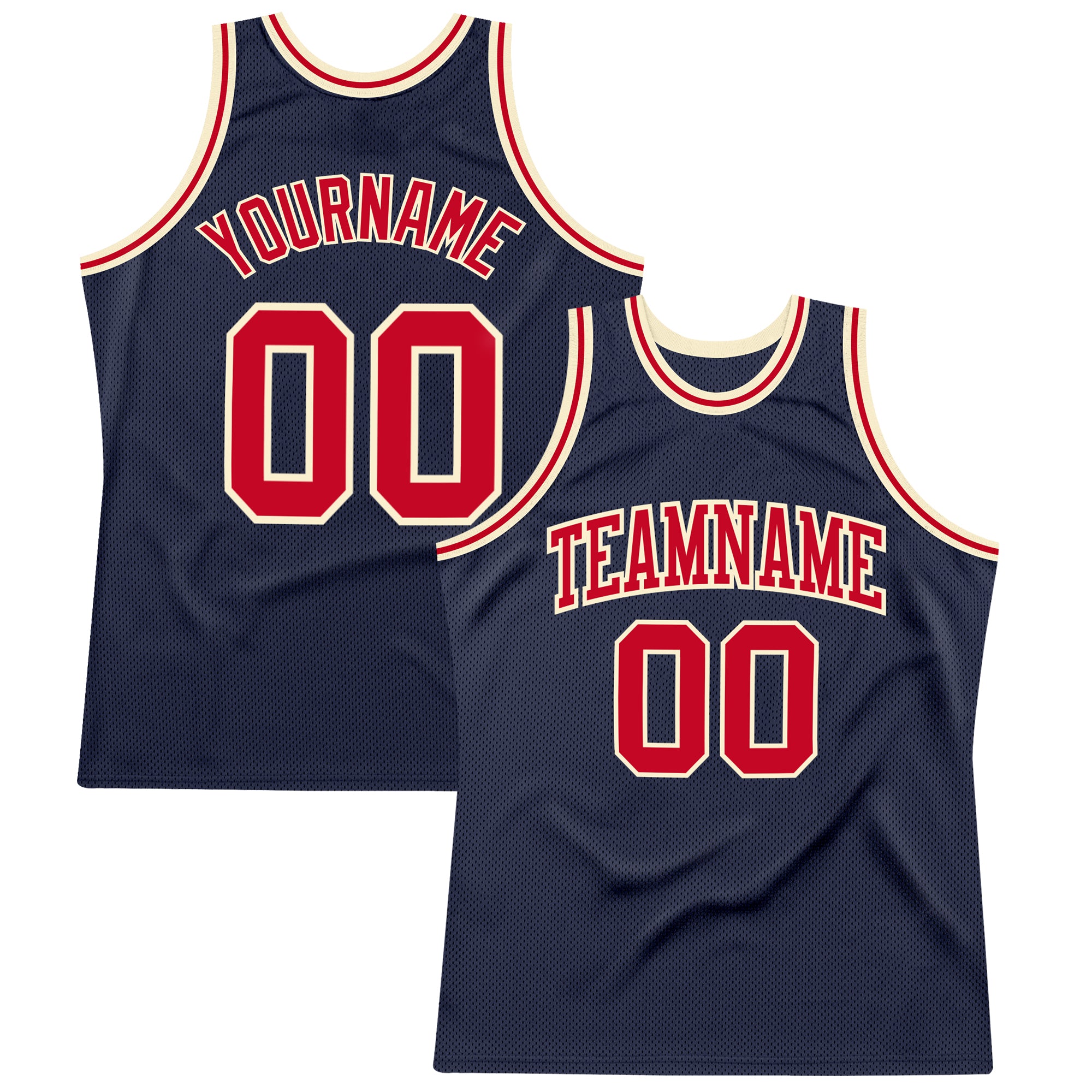 Custom Authentic Throwback Basketball Jersey - Navy Red-Cream Color Custom Navy Red-Cream Authentic Throwback Basketball
