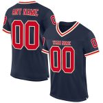 Custom Navy Red Cream Mesh Football Jersey - Authentic Throwback Style Custom Navy Red-Cream Mesh Authentic Throwback Football
