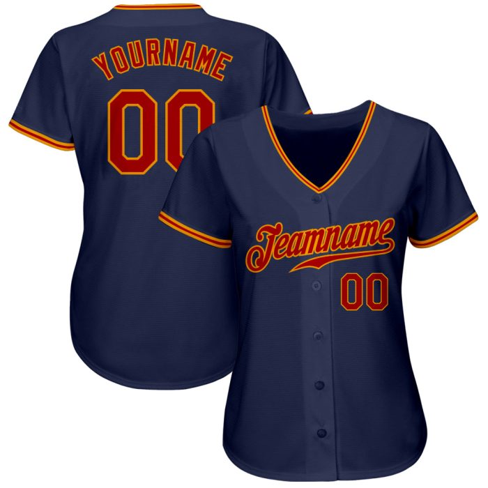 Custom Navy Red Gold Baseball Jersey - Authentic Design for Fans and Players Custom Navy Red-Gold Authentic Baseball Jersey - Image 2