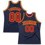 Custom Authentic Throwback Basketball Jersey - Navy Red Gold Design Custom Navy Red-Gold Authentic Throwback Basketball Jersey