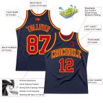 Custom Authentic Throwback Basketball Jersey - Navy Red Gold Design Custom Navy Red-Gold Authentic Throwback Basketball Jersey - Image 2