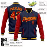 Navy Red Gold Two Tone Bomber Jacket Custom Full-Snap Varsity Letterman Custom Navy Red-Gold Bomber Full-Snap Varsity Letterman - Image 3