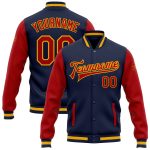 Navy Red Gold Two Tone Bomber Jacket Custom Full-Snap Varsity Letterman Custom Navy Red-Gold Bomber Full-Snap Varsity Letterman