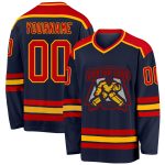 Custom Navy Red Gold Hockey Jersey for Men Women Personalized Team Apparel Custom Navy Red-Gold Hockey Jersey