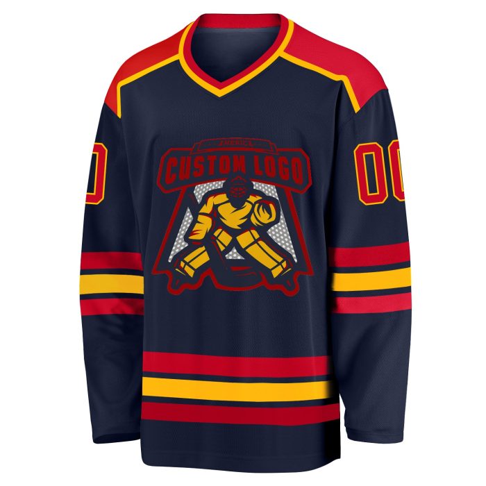Custom Navy Red Gold Hockey Jersey for Men Women Personalized Team Apparel Custom Navy Red-Gold Hockey Jersey - Image 2