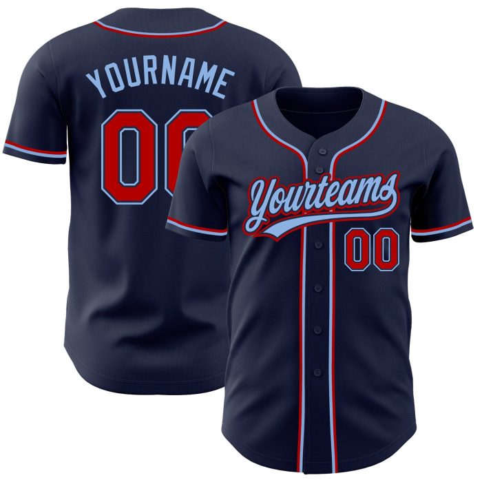 Custom Authentic Baseball Jersey in Navy and Red-Light Blue Colors Custom Navy Red-Light Blue Authentic Baseball Jersey - Image 1