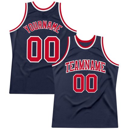 Custom Red White Navy Basketball Jersey Authentic Throwback - Personalized Sports Apparel Custom Navy Red-White Authentic