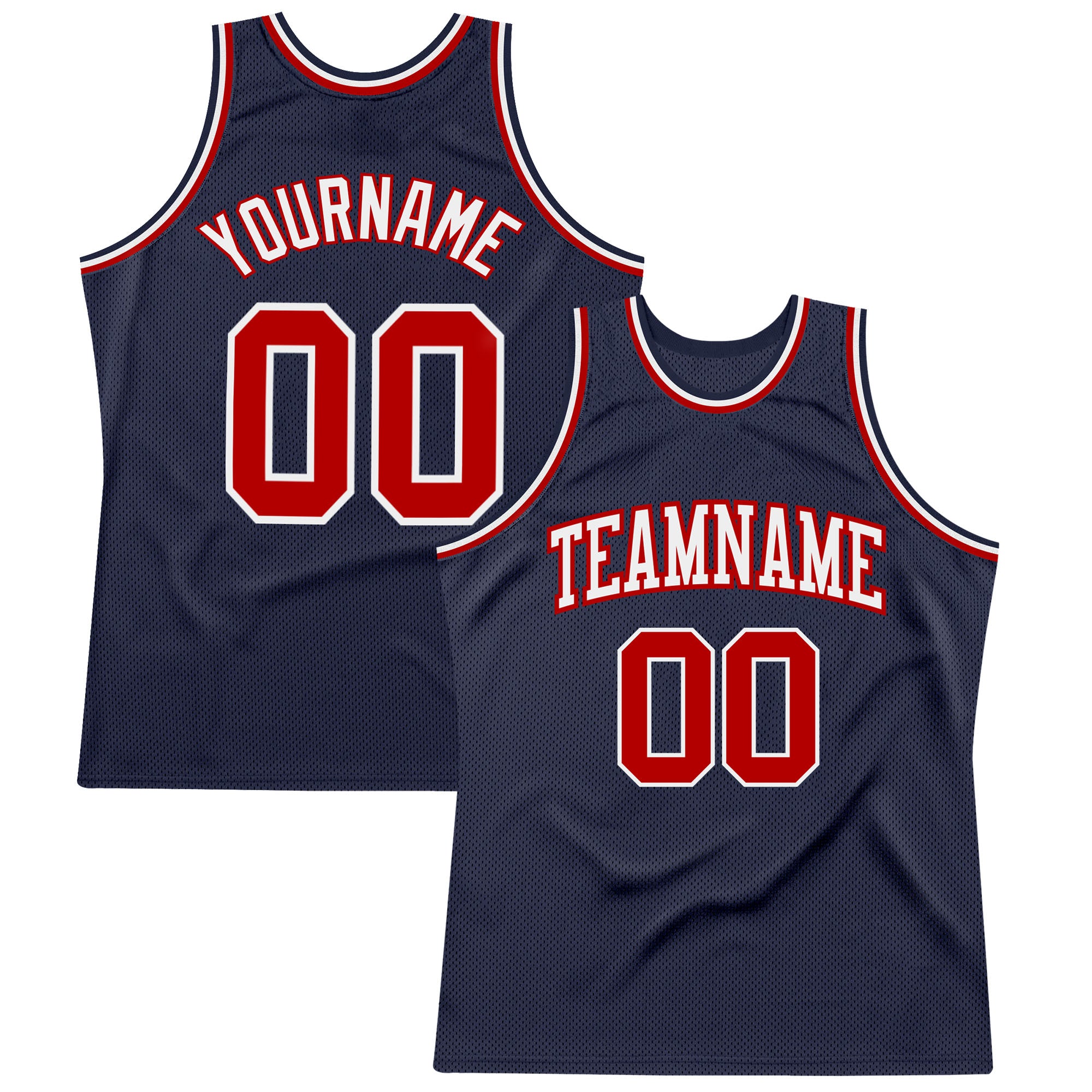Custom Navy Red-White Authentic Basketball Jersey | Throwback Style 7672 Custom Navy Red-White Authentic Throwback Basketball