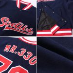 Custom Navy Red White Varsity Letterman Bomber Jacket Full-Snap Style Custom Navy Red-White Bomber Full-Snap Varsity Letterman - Image 2