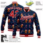 Custom Christmas 3D Bomber Varsity Letterman Jacket in Navy Red-White Custom Navy Red-White Christmas 3D Bomber Full-Snap - Image 3