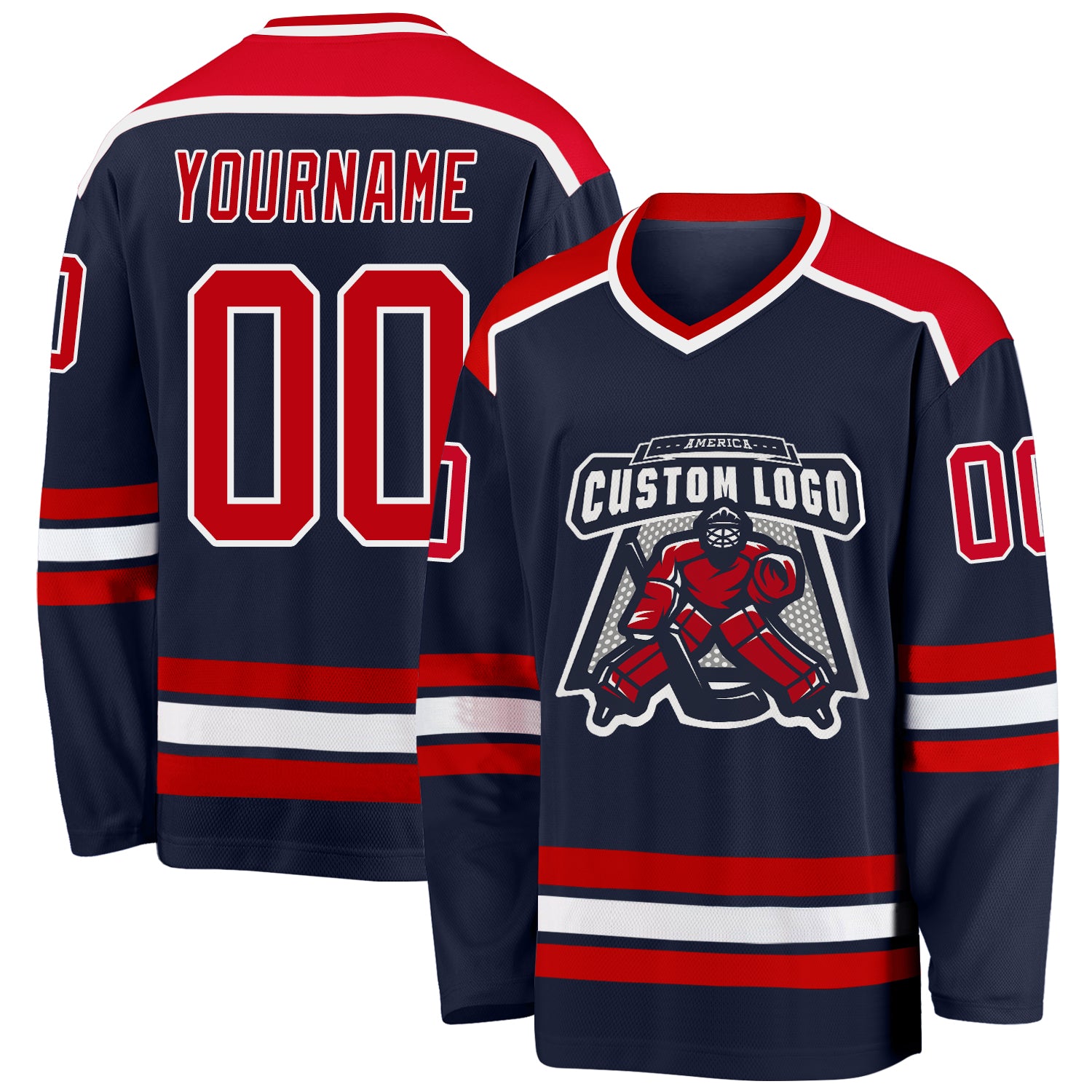 Custom Navy Red-White Hockey Jersey Navy Red White Hockey Jersey Custom Personalized Team Sports Apparel Custom Navy Red-White Hockey Jersey - Image 1