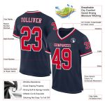 Custom Throwback Football Jersey - Navy Red White Mesh Authentic Design Custom Navy Red-White Mesh Authentic Throwback Football - Image 2