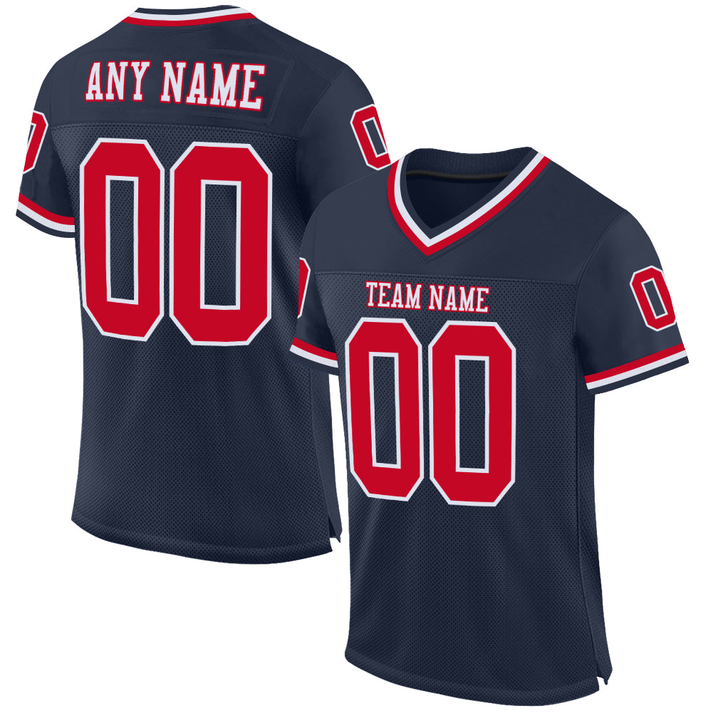 Custom Throwback Football Jersey - Navy Red White Mesh Authentic Design Custom Navy Red-White Mesh Authentic Throwback Football