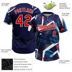 Custom Navy Red White Softball Jersey Unisex Two-Button Design Custom Navy Red-White Two-Button Unisex Softball Jersey - Image 3