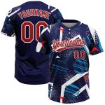 Custom Navy Red White Softball Jersey Unisex Two-Button Design Custom Navy Red-White Two-Button Unisex Softball Jersey