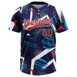 Custom Navy Red White Softball Jersey Unisex Two-Button Design Custom Navy Red-White Two-Button Unisex Softball Jersey - Image 2