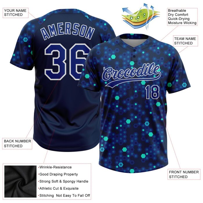 Custom Unisex Softball Jersey in Navy and Royal-Light Blue, Two-Button Design Custom Navy Royal-Light Blue Two-Button Unisex - Image 3