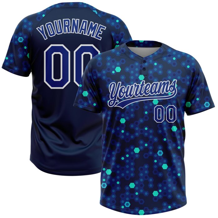Custom Unisex Softball Jersey in Navy and Royal-Light Blue, Two-Button Design Custom Navy Royal-Light Blue Two-Button Unisex - Image 1