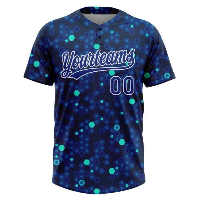Custom Unisex Softball Jersey in Navy and Royal-Light Blue, Two-Button Design Custom Navy Royal-Light Blue Two-Button Unisex - Image 2
